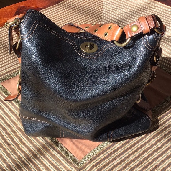 Pebbled Black Leather Coach hobo bag pocketbook - Picture 3 of 7